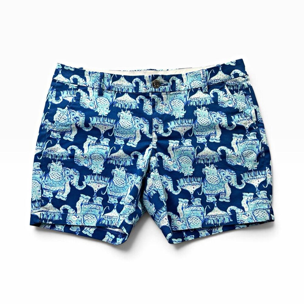 Lilly Pulitzer Jayne Stretch Short Womens Size 14 Blue Elephant Print 7"